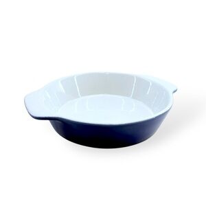 Guy Degrenne Stoneware Blue and White Ceramic Small Round Baking Dish